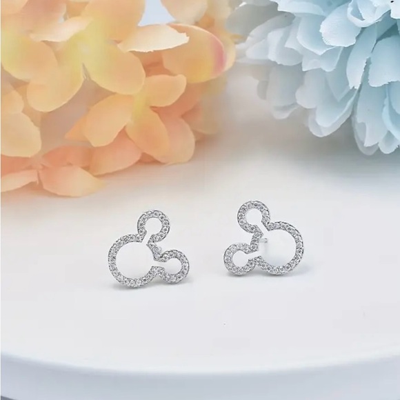 NEW STERLING SILVER MICKEY MOUSE EARRINGS CRYSTAL/SILVER OUTLINE STUD EARRINGS - Picture 5 of 5